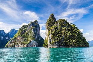green mountain, island, limestone, sea, turquoise