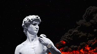 Discobolos statue, space, stars, marble, Statue of David