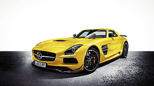 yellow Mercedes-Benz SLR coupe, Mercedes-Benz, supercars, car