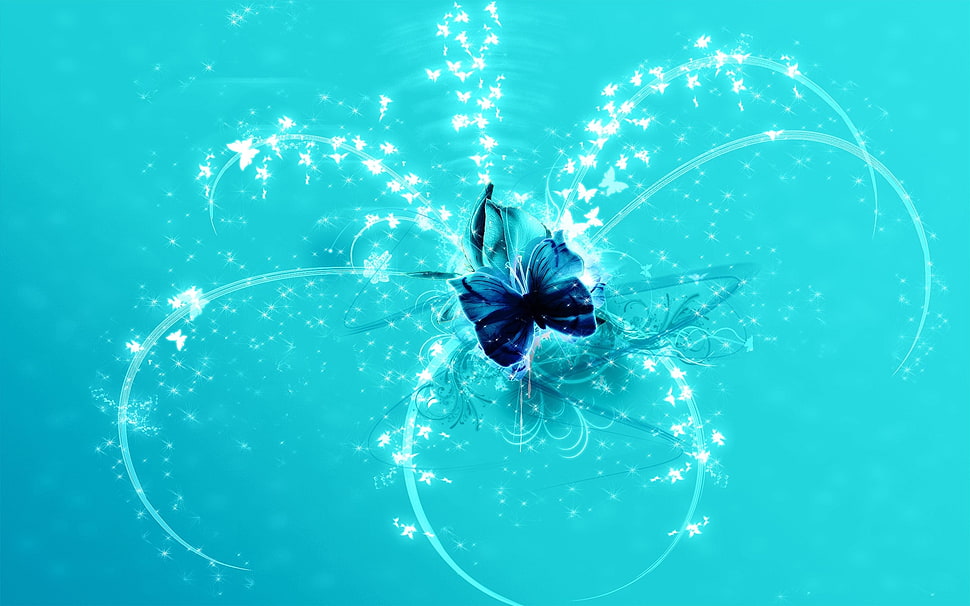 blue and white butterfly 3D illustration HD wallpaper