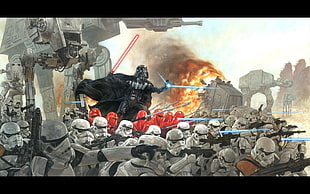 Darth Vader and storm troopers illustration, Darth Vader, Star Wars, AT-AT, AT-ST