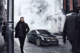 black coupe, Cadillac, street, commercial