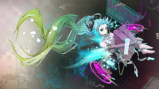 cyan and green haired female anime character illustration, anime, Vocaloid, Hatsune Miku