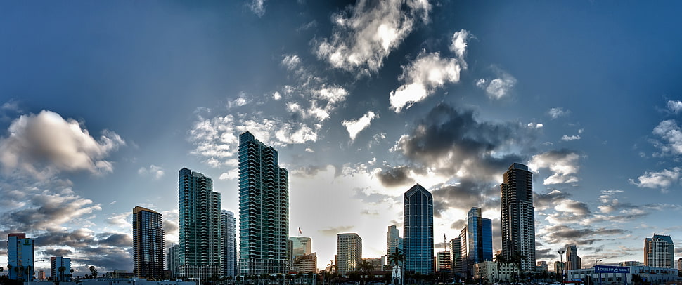 gray concrete building lot, city, clouds, skyscraper HD wallpaper