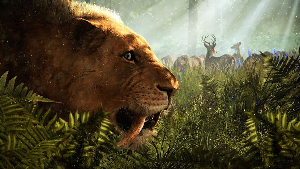 brown lion illustration, FarCry Primal , far cry primal, video games HD wallpaper