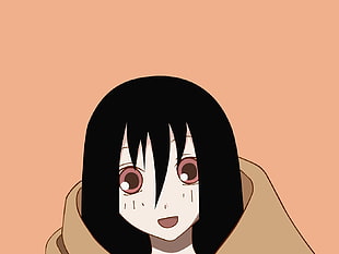 black haired woman with red eyes anime graphic illustration