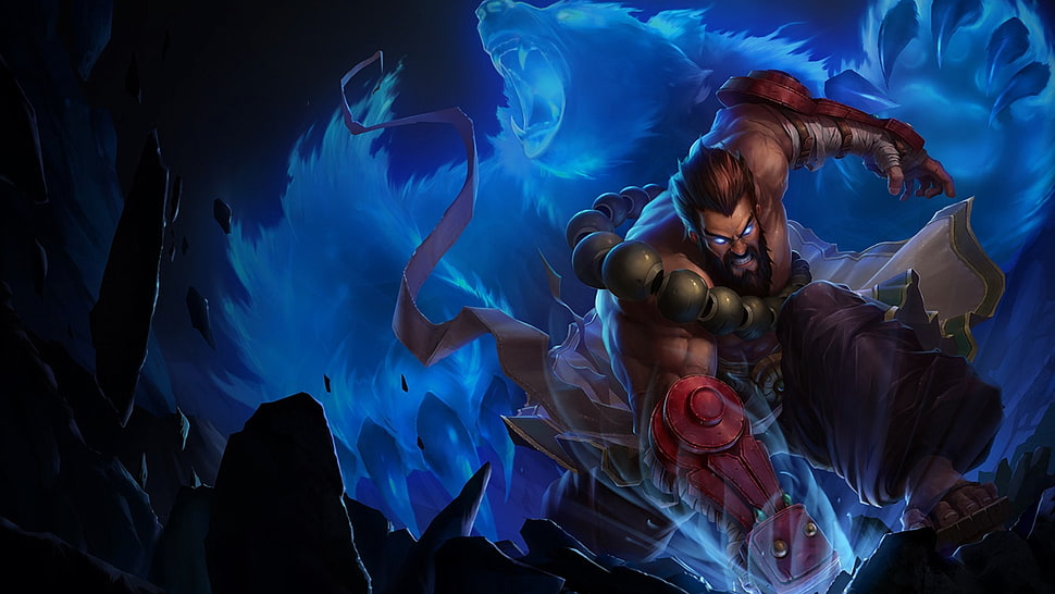 male warrior character with bear spirit digital wallpaper, League of Legends, Udyr HD wallpaper