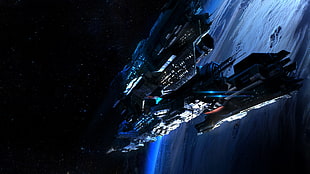 gray battleship illustration, Stasis, science fiction