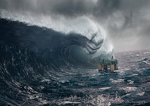 ocean waves, sea, fantasy art, digital art HD wallpaper