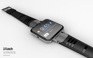 silver iWatch with black sports band