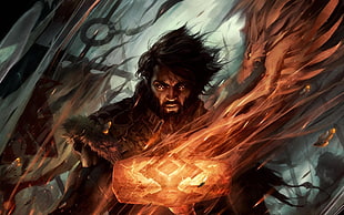 male with fire character digital wallpaper, fantasy art, The Wheel of Time, Perrin, battle