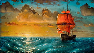 sail ship painting, painting, artwork, Pavel Korneev