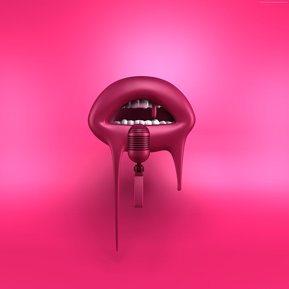 pink lips with microphone graphics HD wallpaper