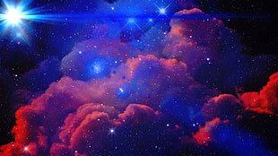 illustration of clouds and stars, space, stars, clouds, flares