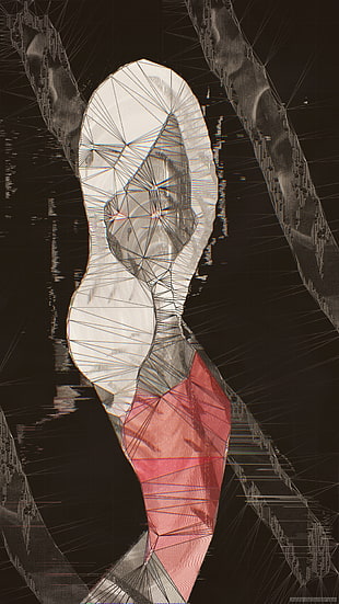 gray and red abstract graphic art, abstract, glitch art, low poly