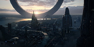 movie still screenshot, futuristic city, artwork, science fiction, futuristic