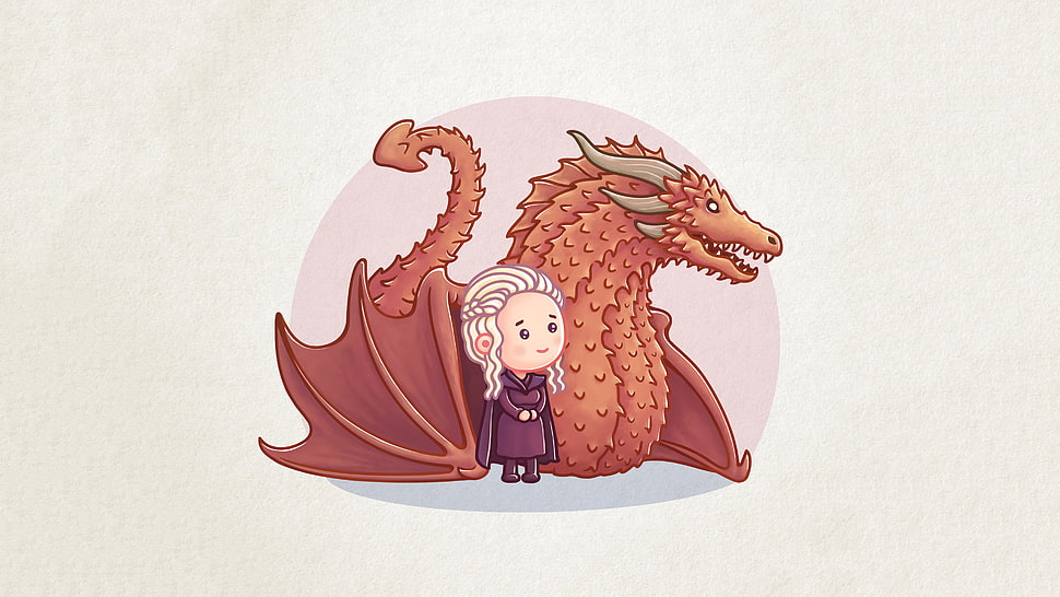 Daenerys Targaryen and Drogon cartoon graphic HD wallpaper