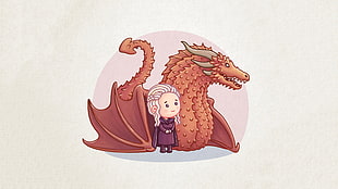 Daenerys Targaryen and Drogon cartoon graphic HD wallpaper