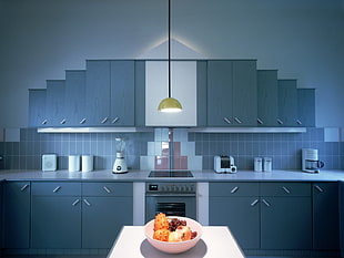 gray wooden kitchen cabinet set HD wallpaper