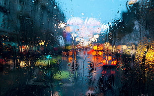 raindrop on glass vehicle window, rain, water on glass