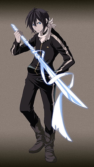 male animation character holding white sword graphic wallpaper