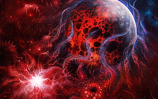 planet surrounded by tentacles graphic artwork HD wallpaper