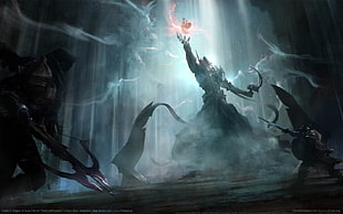 character wearing armor raising hand with stone wallpaper, Diablo, Diablo III, video games, fantasy art