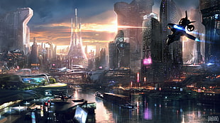 Sci-Fi city digital wallpaper, cyberpunk, science fiction, futuristic, city