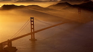 aerial photography of Golden Gate Bridge during golden hour HD wallpaper