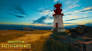 Battlegrounds game screenshot, PUBG, Player Unknown Battleground, lighthouse, Truck