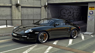 black coupe, car, Porsche, rims, vehicle