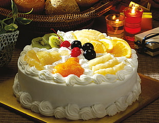 white cake on brown tray