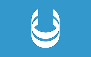 white and blue logo, minimalism, blue background, digital art, simple background HD wallpaper