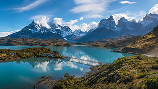 brown mountain and body of water, Torres del Paine, Patagonia, Chile, mountains HD wallpaper