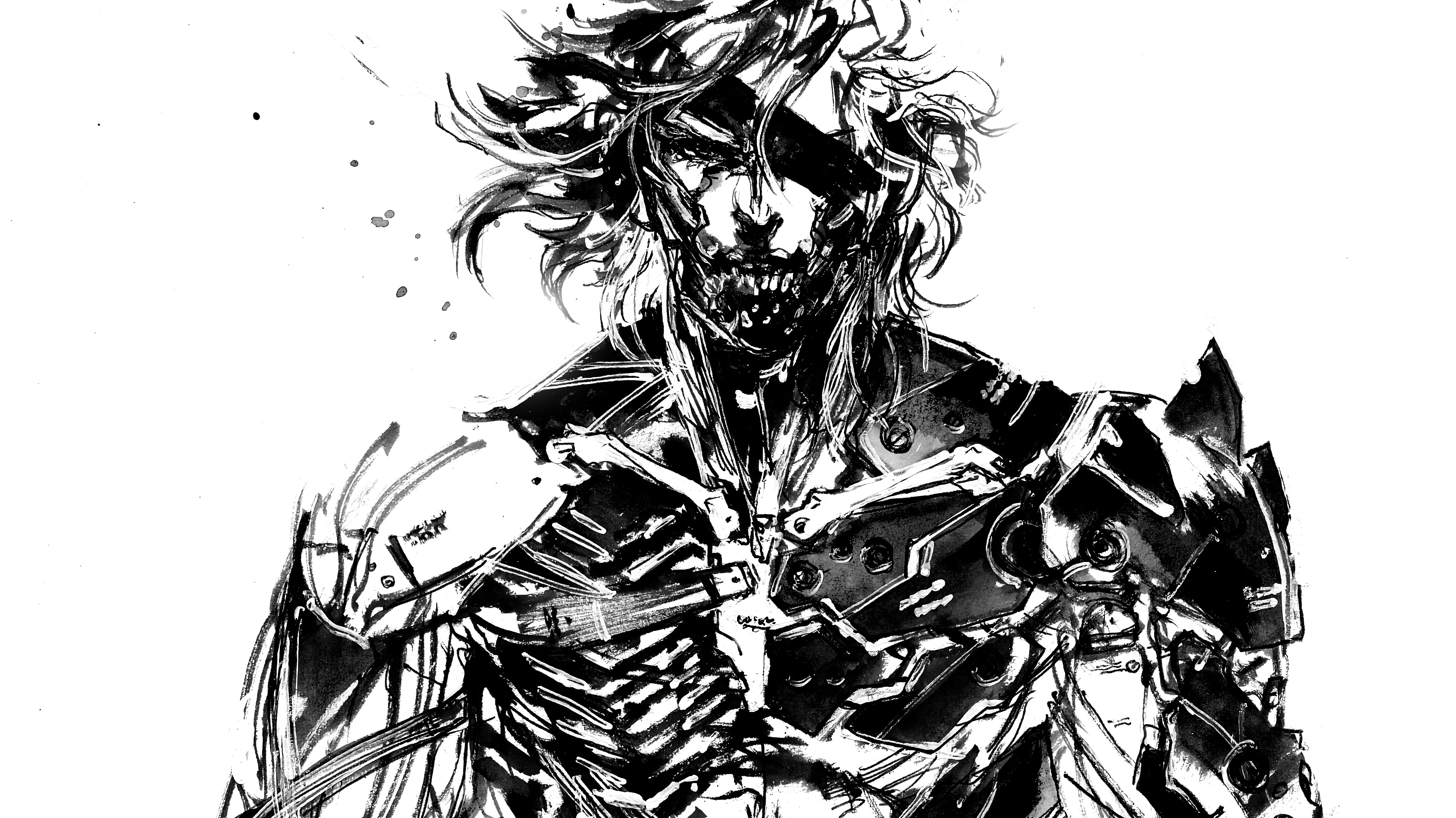 black and white robot man sketch, Metal Gear, Raiden, sketches, Metal Gear ...