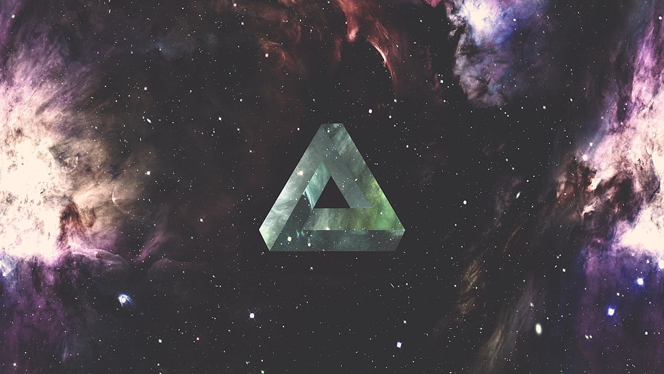 gray triangle symbol, triangle, geometry, space, nebula HD wallpaper