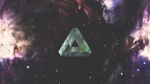 gray triangle symbol, triangle, geometry, space, nebula HD wallpaper