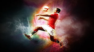 man in volleyball jersey with ball digital wallpaper