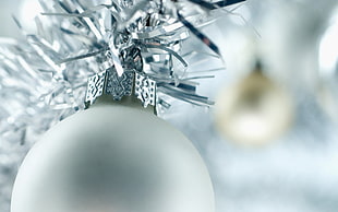 white bauble, New Year, Christmas ornaments , decorations HD wallpaper