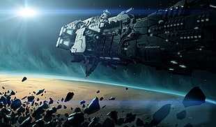 gray space ship digital wallpaper, science fiction, artwork