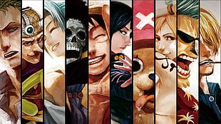 One Piece characters poster, One Piece, Roronoa Zoro, Usopp, Brook
