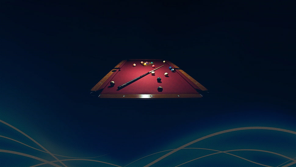 red and black laptop computer, billiards, pool table, lights HD wallpaper