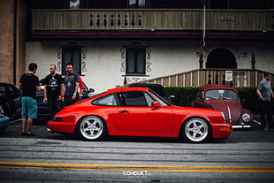 red convertible coupe, car, Porsche 911, tuning, Volkswagen Beetle HD wallpaper