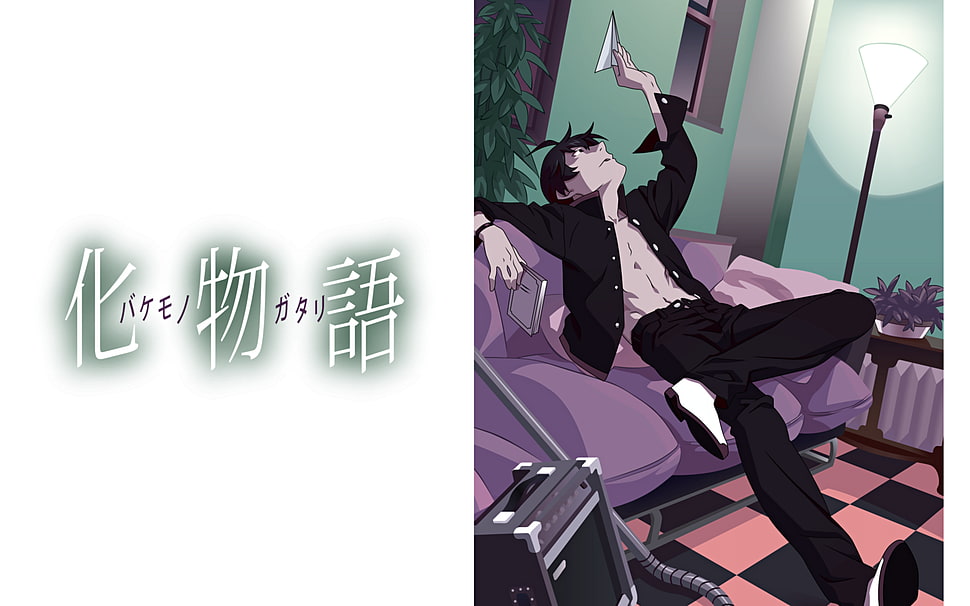 black-haired male anime character, Monogatari Series, Araragi Koyomi HD wallpaper