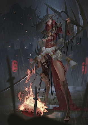 female carrying shuriken digital wallpaper, fantasy art, witch, magic