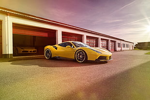 yellow sports car under blue sky HD wallpaper