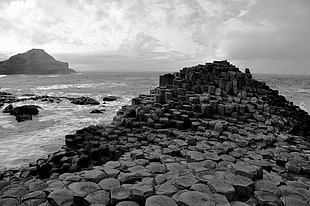 white and black area rug, nature, landscape, Giant's Causeway, sea