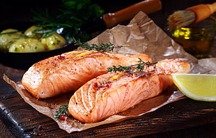 fried salmon, food, salmon, fish, Grilled Salmon HD wallpaper