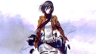 anime woman wearing brown jacket digital wallpaper