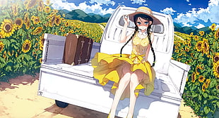female anime character wearing yellow dress